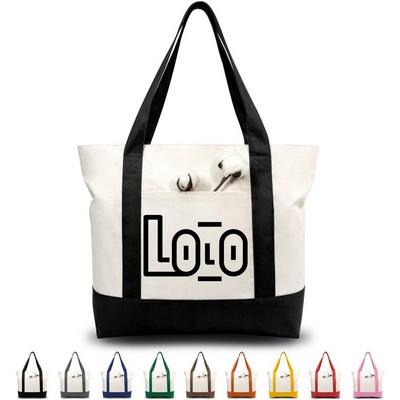 1-Pack Canvas Tote Bag with an External Pocket
