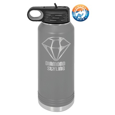 Dark Gray Polar Camel 32 oz Water Bottle with Easy Flip Top Lid & Straw - Laser Engraved