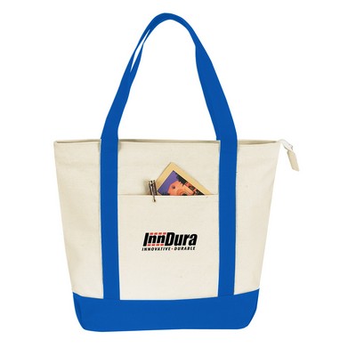 Zippered Canvas Tote Bag with Inside Pocket