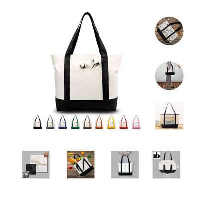 Canvas Tote Bag with an External Pocket