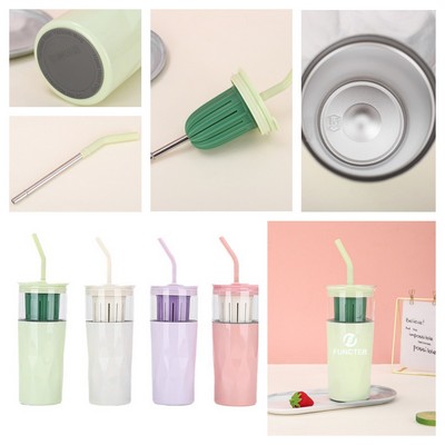 21 oz. Glass Stainless Steel Vacuum Lined Water Bottle W/ Straw