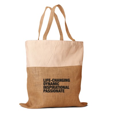 Eco-Friendly Reusable Tote 10 oz. Cotton & Jute Un-laminated Shopping Bag with Cotton Handles