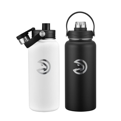 Union Printed - 34 oz Vacuum Water Bottle w/ Screw-on lid & Handle - Laser Engraved